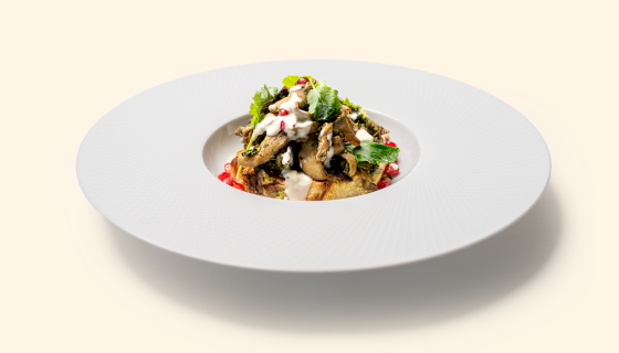 Geroosterde knolselderij met paddenstoelen