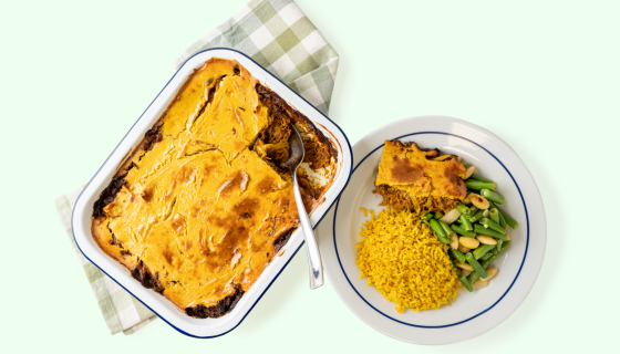 Bobotie met sperziebonen en mango chutney